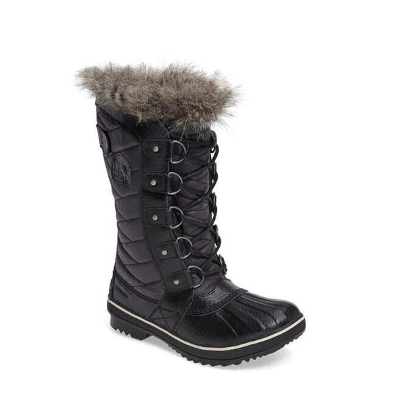 New SOREL Tofino II Tall Leather Waterproof Boot Women 7.5M BLACK Insulated Snow